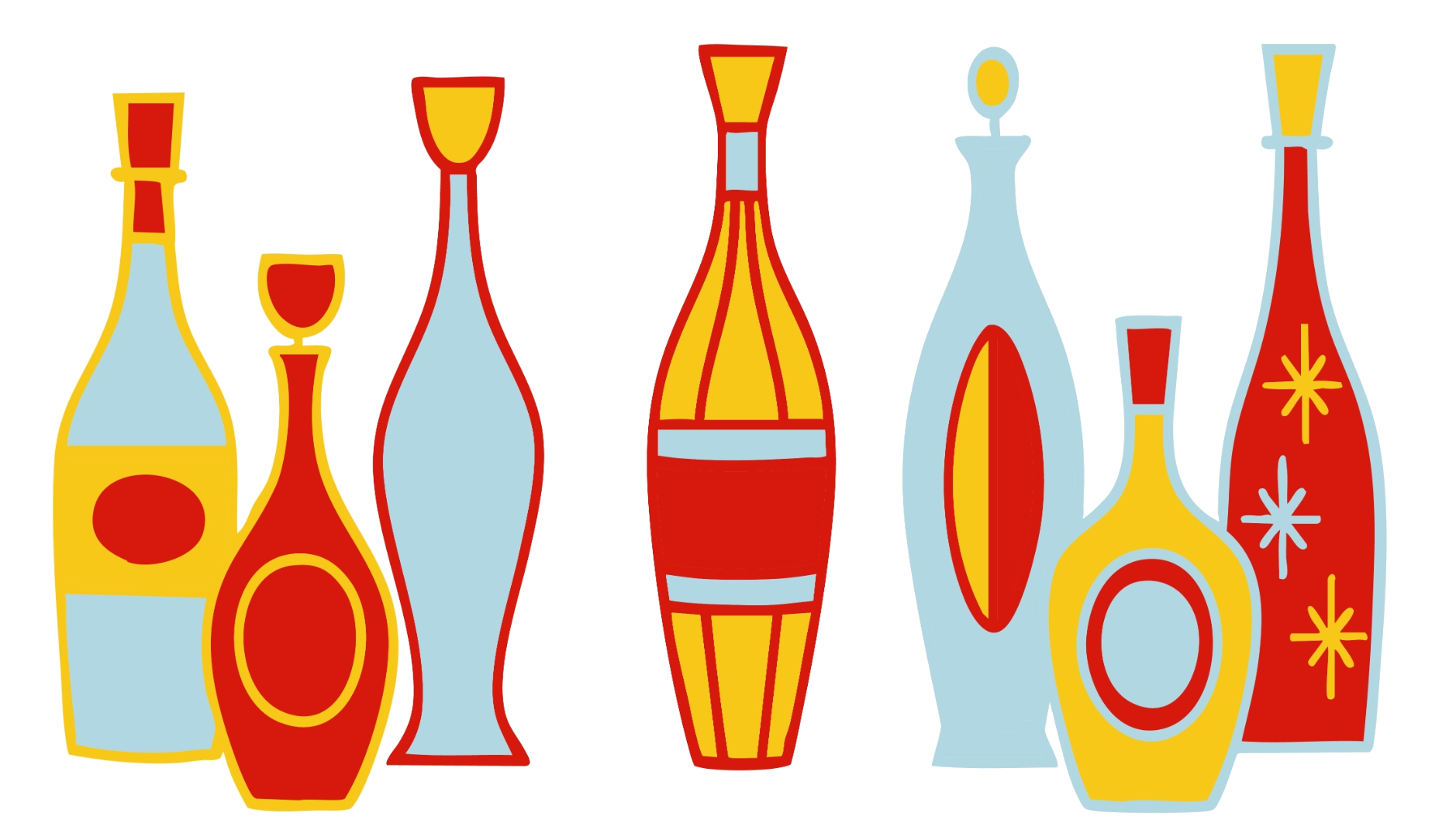 Bowling alley beverage bottles illustration