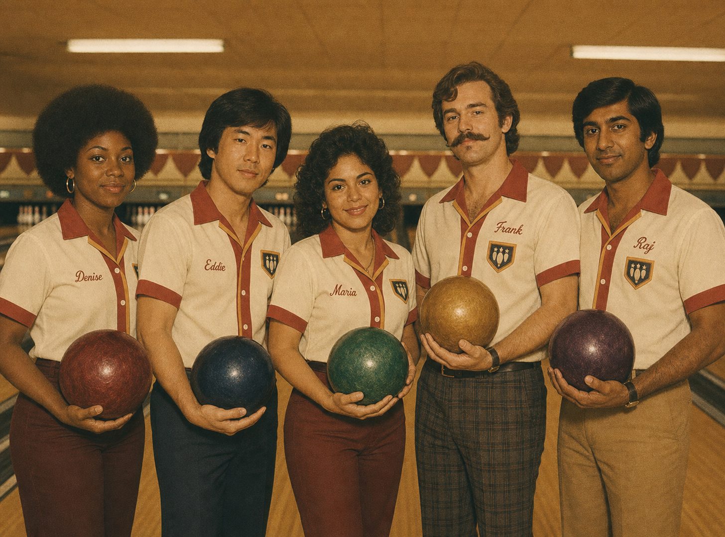 A Midtown Bowl league team at the head of a lane