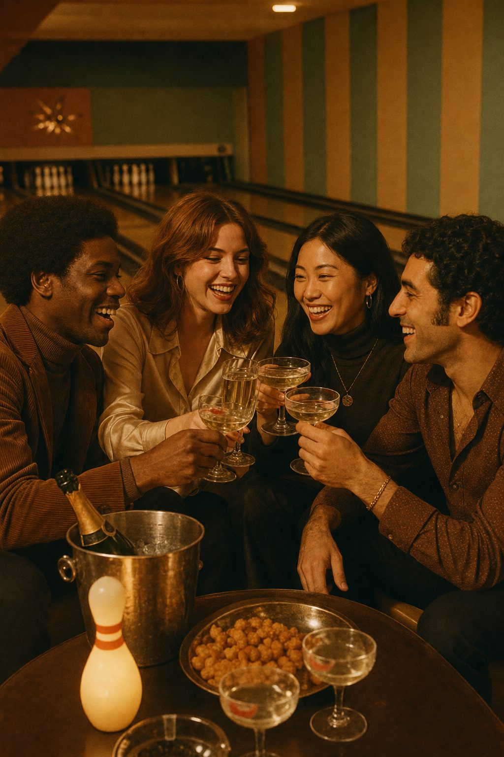 A toast in a private VIP lane at Midtown Bowl